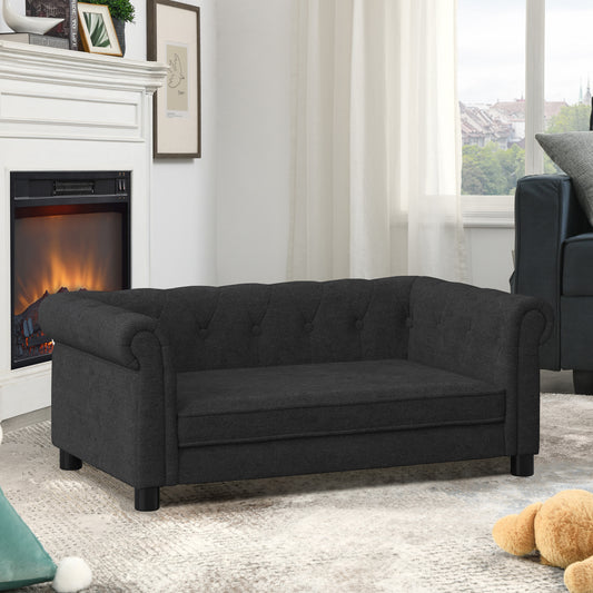 Elevated Dog Sofa Bed - Modern Linen Pet Couch for Small & Medium Dogs